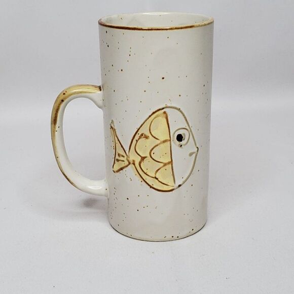 Fish Coffee Mug Cream Brown Yellow Speckle Studio Look 5 1/2" X 2 3/4 - Picture 3 of 6